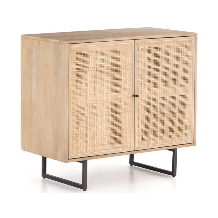 BELLEWORKS Custom Rattan Sideboard Furniture Modern Metal Leg Storage Wooden Rattan Cabinet for Living Room