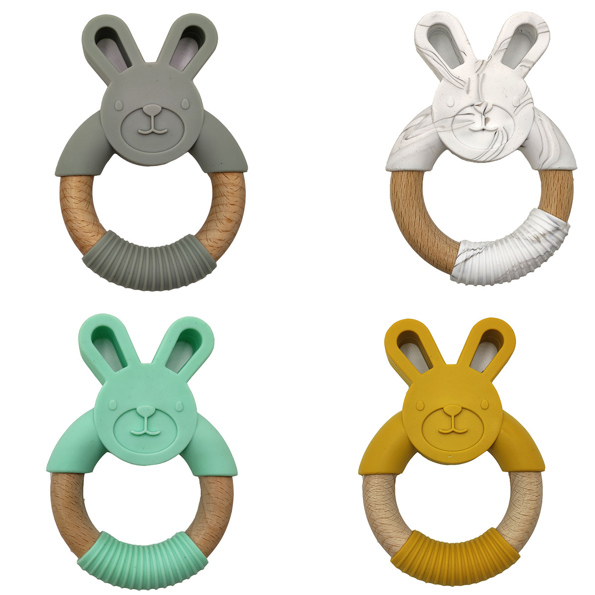 Animal Silicone Teether Wooden Rabbit Ring BPA Free Accessories Teething Toys Food Grade BPA Free Baby Teethers