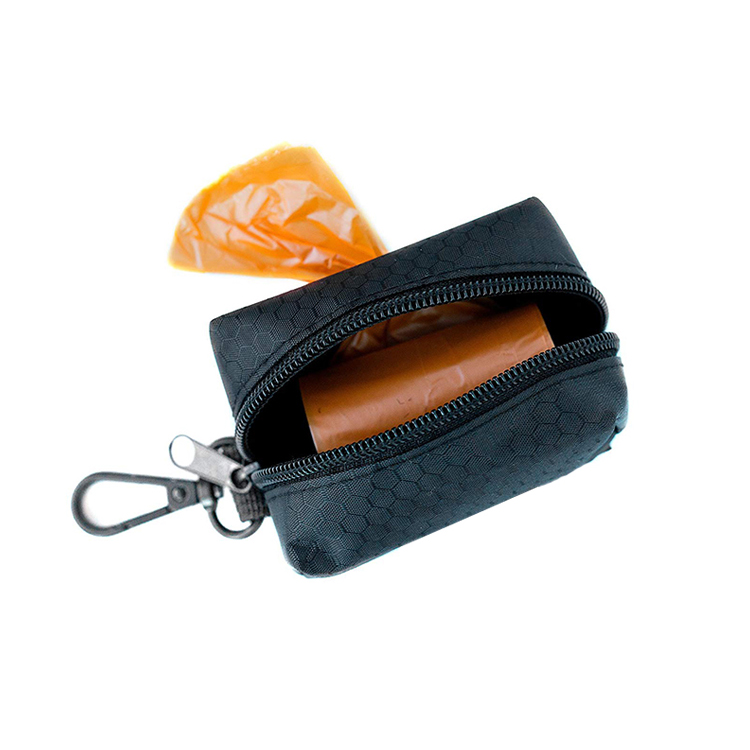 Amazon Custom Dog Poop Bag Waste Holder Premium Quality Poop Pick-up Bag Holder Zippered Pouch with Carabiner Hook