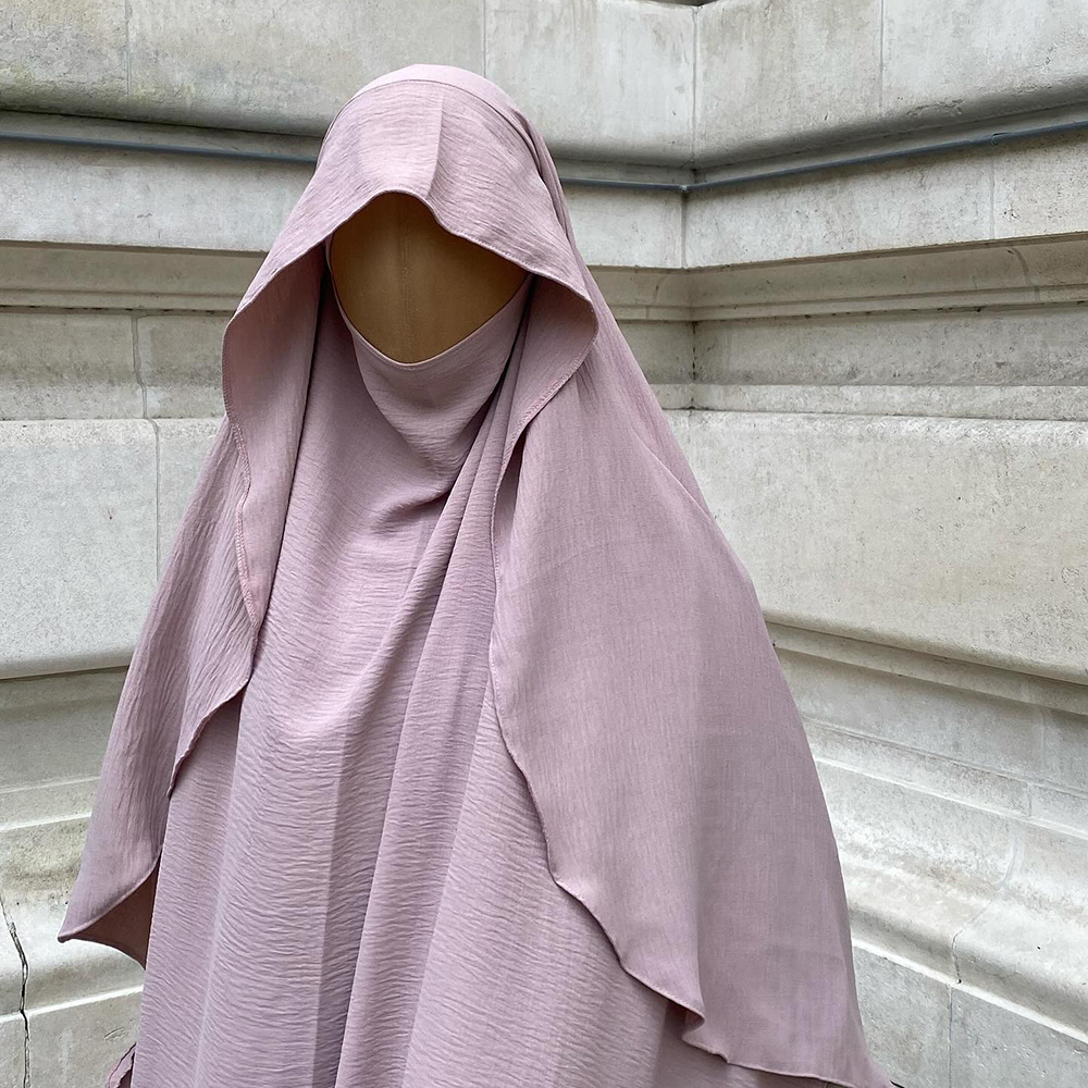 Khimar with Cape Jazz Crepe Niqab Strings Lightweight Breathable Women Muslim Dubai Dress Islamic Clothing Long Hijab Veil