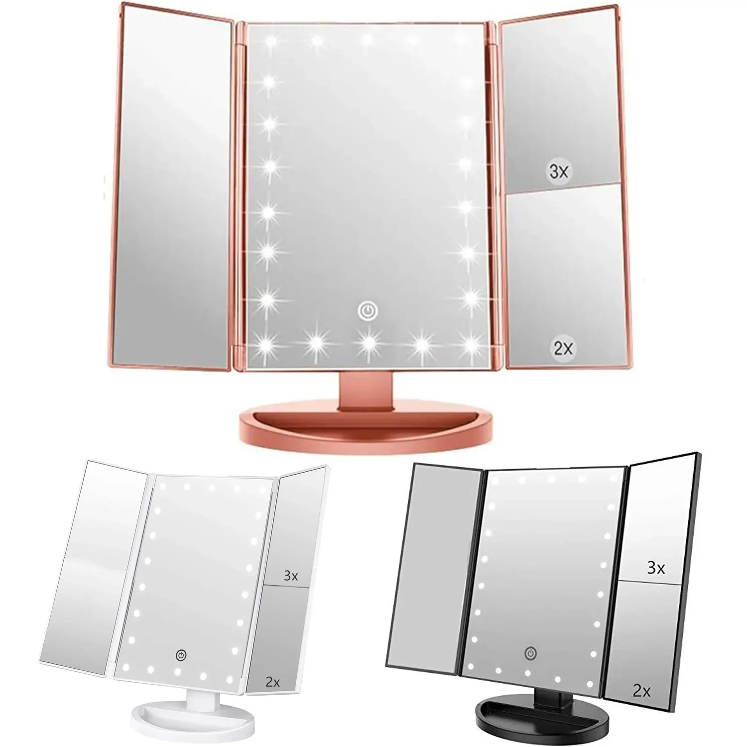 Factory Wholesale Vanity Mirror with Lights Magnification Trifold Makeup Mirror 22 LED Lights Women Gift Led Makeup Mirror