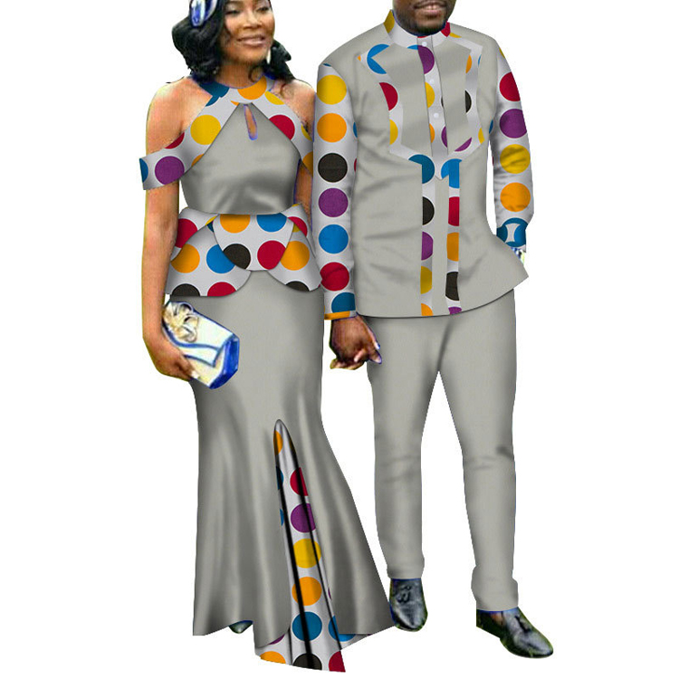 African ethnic style couple suit Ankara women's dress long dress dress men's shirt suit