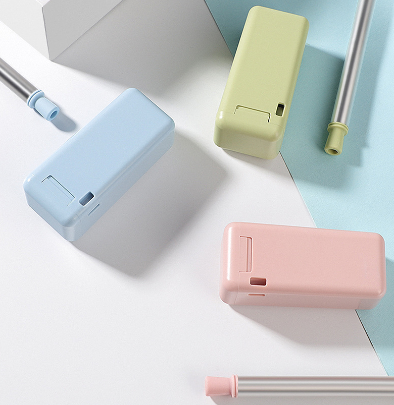 High quality Portable collapsible straws reusable stainless steel straws easy to clean food grade silicone straws set