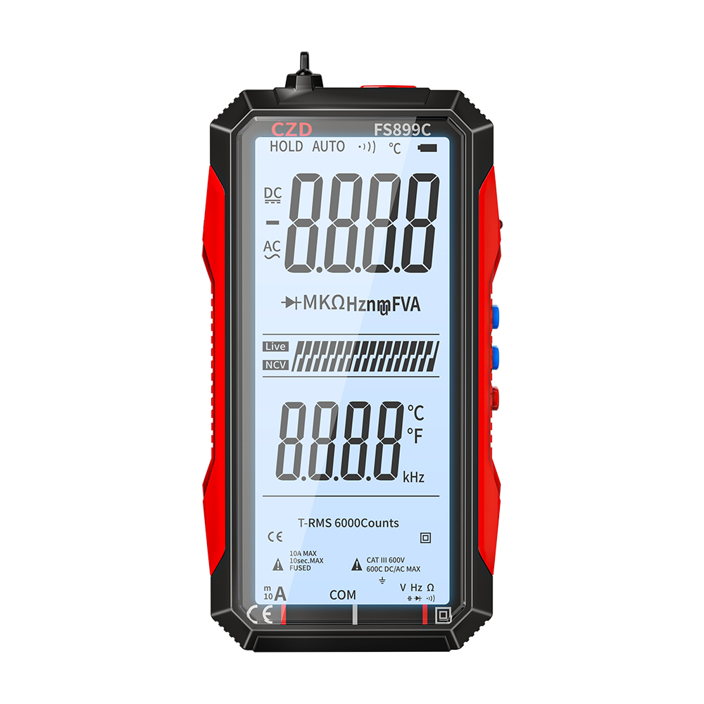 Цифровой мультиметр FS899C, перезаряжаемый на весь экран, 6000 отсчетов, Автоматический диапазон, легкое чтение, простота в эксплуатации