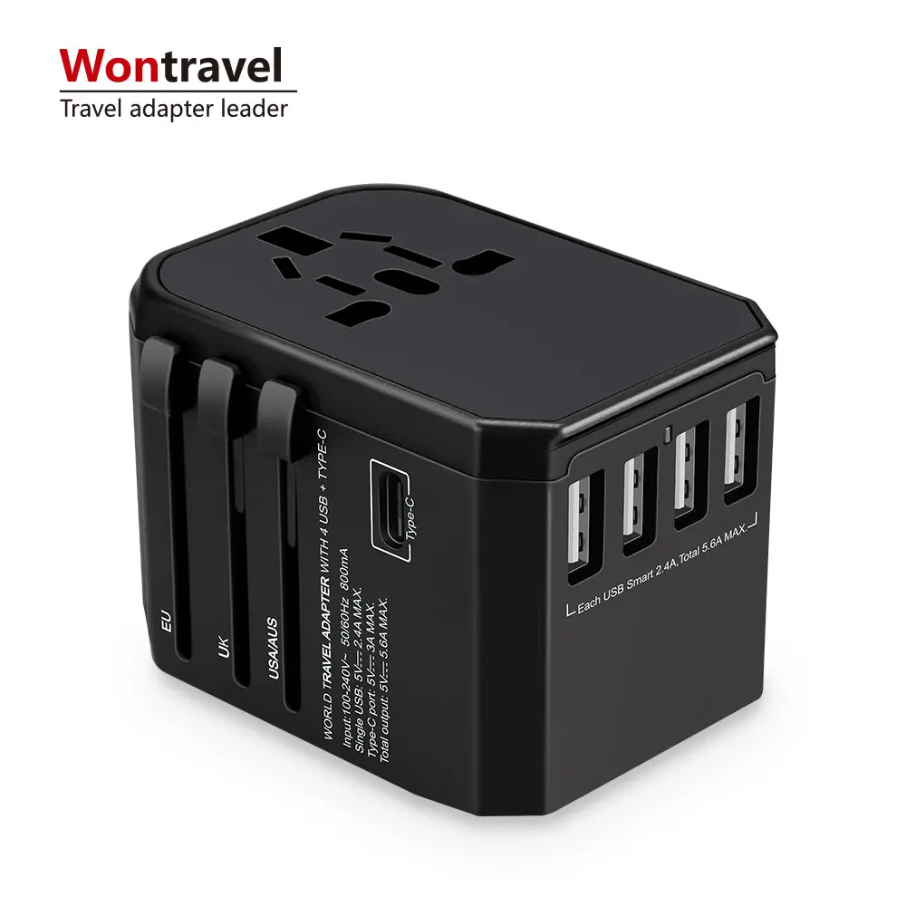 Fashion portable world universal travel adapter with four usb and type-c smart USB charger electrical plug socket