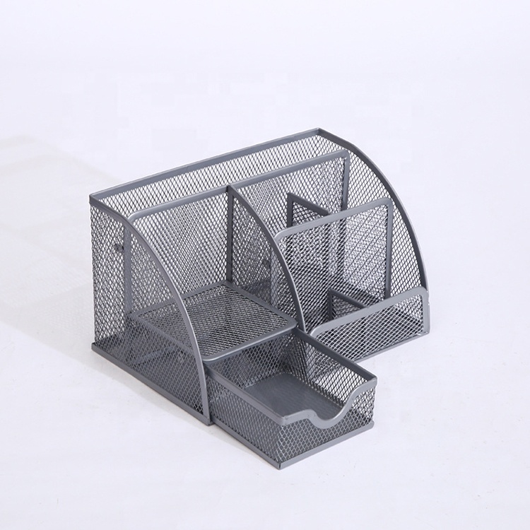 OP Rack Desk Storage Concrete Multi Metal Mesh 6 Compartments And 1 Drawer Desk Organizer