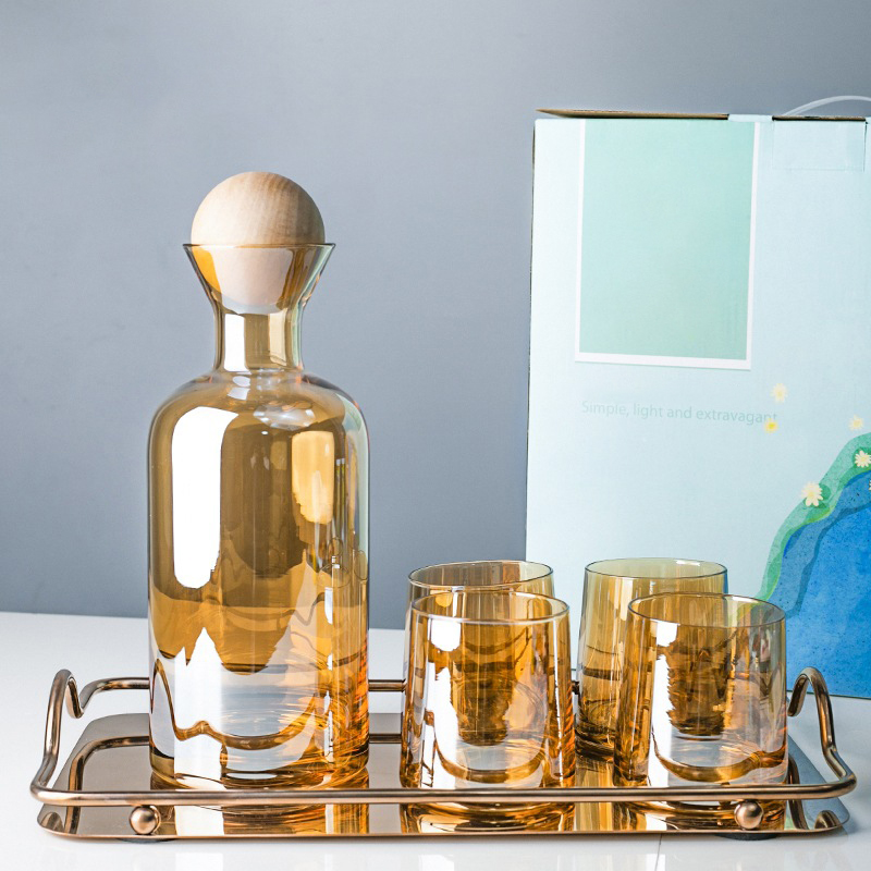 water glass tea set kettle and cup with cork