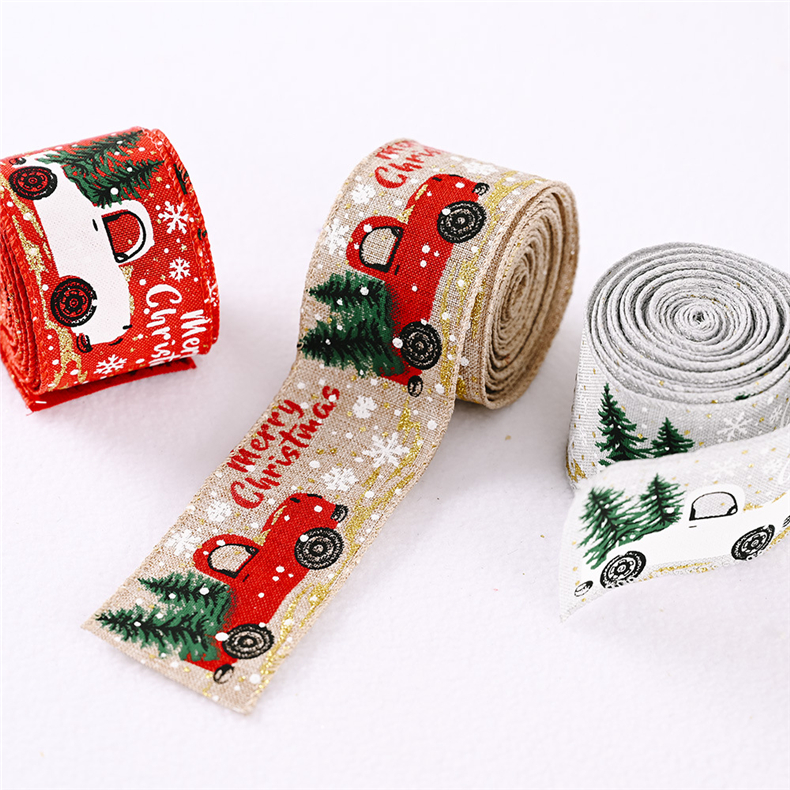 Classic Christmas DIY Fabric Swirl Ribbon Burlap Ribbon With Wired Edge Gift Wrapping Christmas Tree Ribbon Wreath Bows