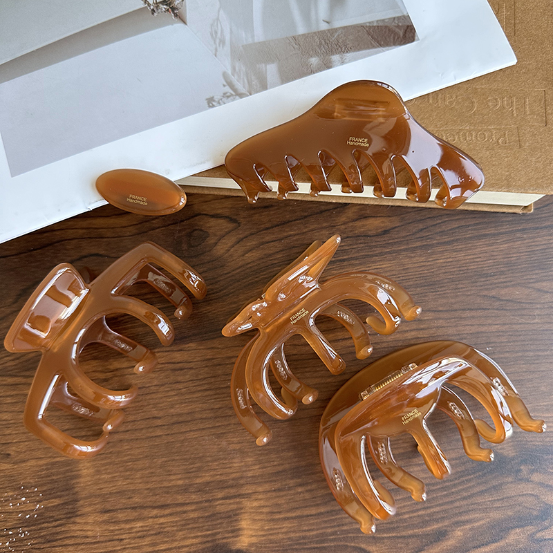 Korean Style Brown Octopus Butterfly Large Acetate Shark Clip Hair Claw Set for Women