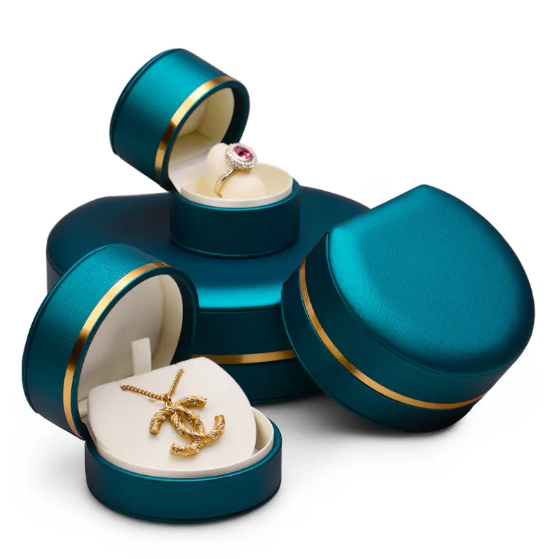 High-end leather round jewelry box  exquisite gold rim bracelet pendant jewelry storage box