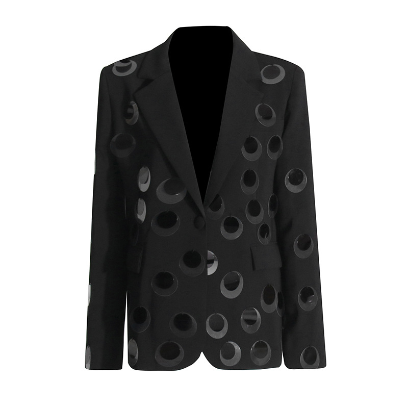 SF AL 24T201 Polyester Women's Suits Blazers Fashion Sequins Patchwork Design One Button Suit Black Women'S Blazer