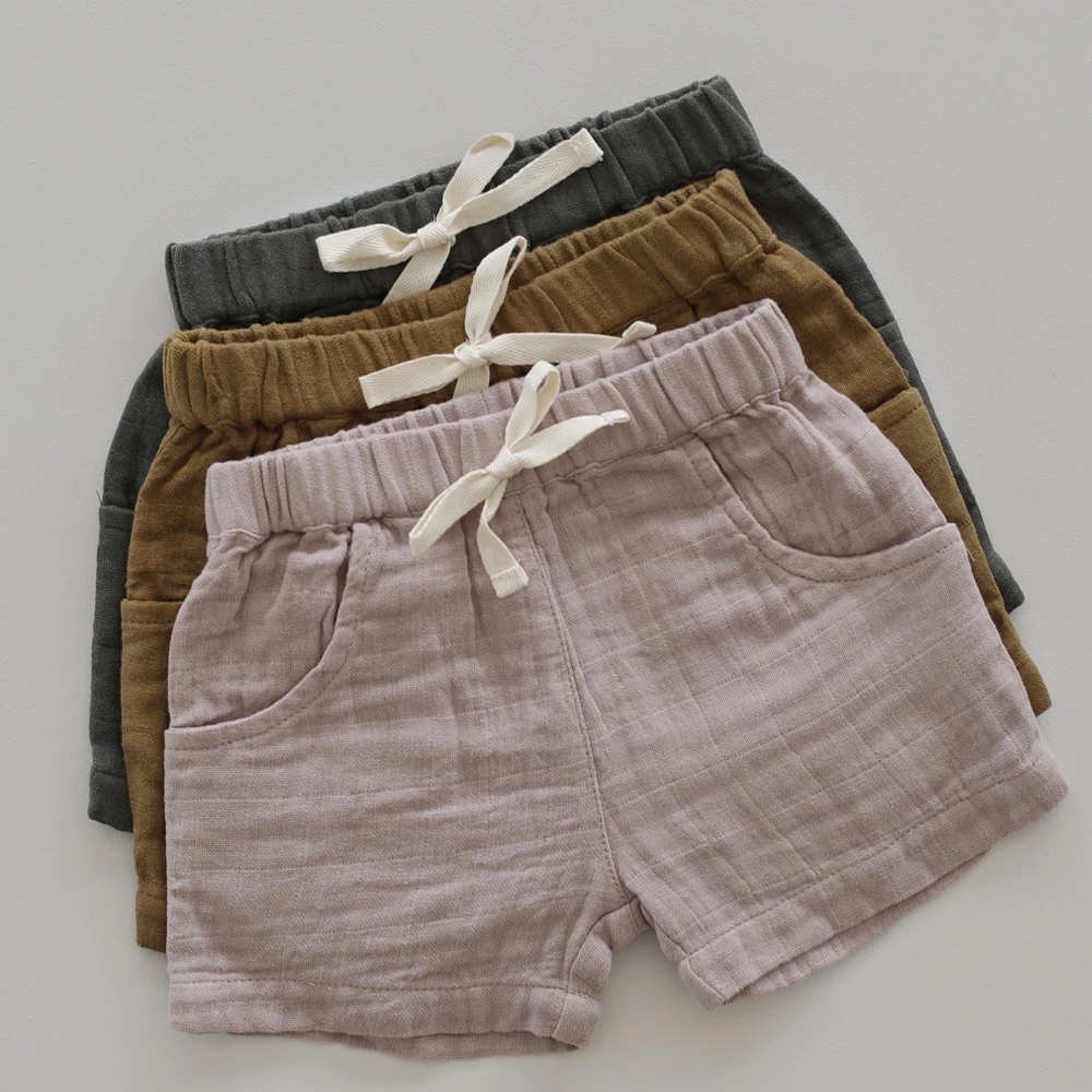 High quality private label organic cotton muslin toddler baby shorts