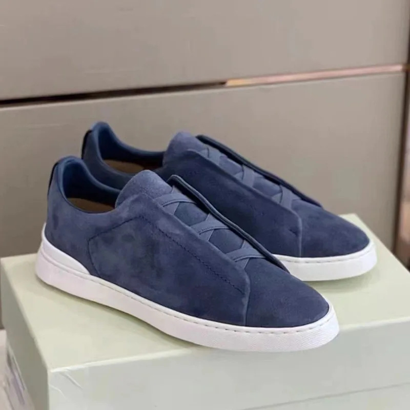 high quality luxury designer brand retro suede genuine leather loafers causal sneakers shoes men