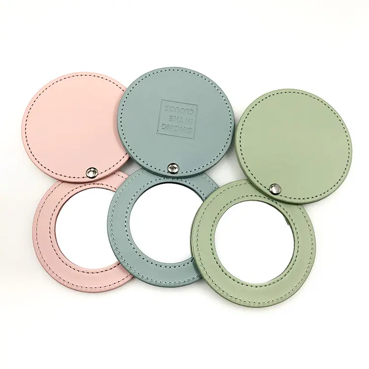 New Arrival 2021 Portable Travel Pocket Cosmetic Leather Compact Round Small Makeup Mirror
