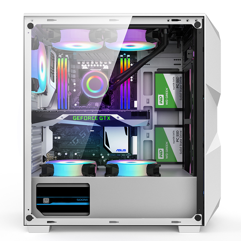 Корпус игрового компьютера KINGDOM белый/черный, передняя панель lRGB fan ATX Mid Tower