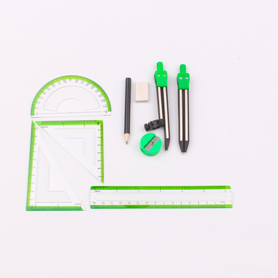 9 Pieces Math Set Geometry Compass Protractor Triangle Ruler Drafting Drawings