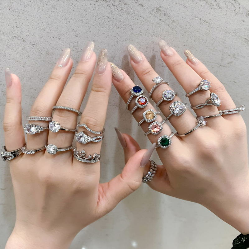 Fashion Custom Wedding Natural CZ Crystal Cubic Zirconia Engagement 925 Sterling Silver Diamond Ring Jewelry For Women