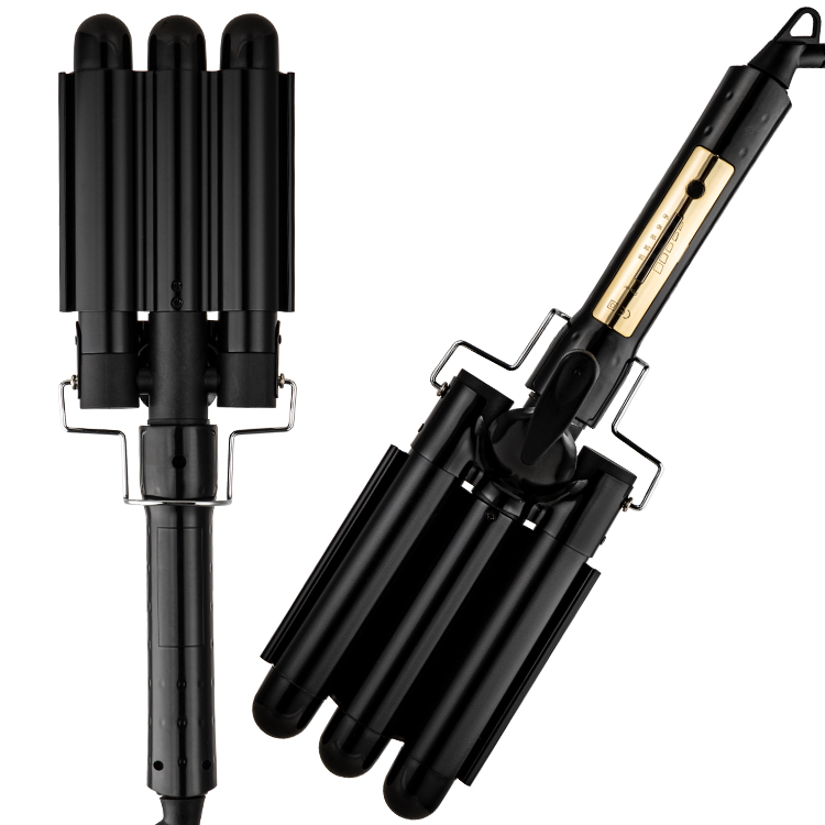 Hot Selling Beachy Wave Curls Triple Barrel Hair Curler Ceramic Curling Wand Deep Waver Three Barrel Curling Iron