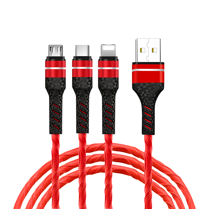 3 in 1 3A fast charging cable rosette woven fast charging cable, multi-port charging cable for all models