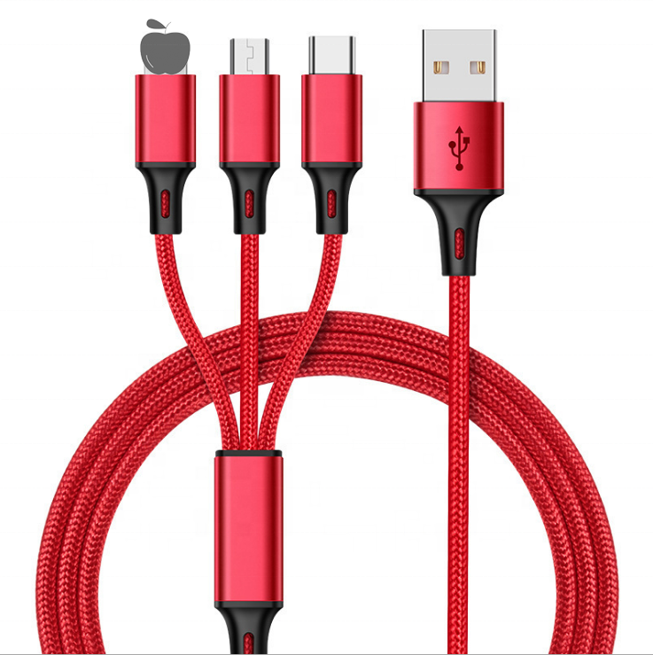 Nylon braided 3ft 6ft 10ft 3 in 1 usb 3.0 charger cable micro usb 8pin type C fast charging data cable for mobile phone