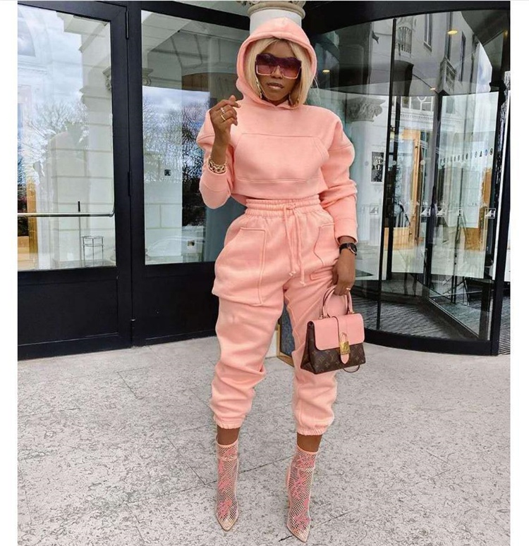 Casual Solid Hoodie Women Ladies Jogger 2 Piece Pants Sets Womens Sweat Sweatsuit Pants