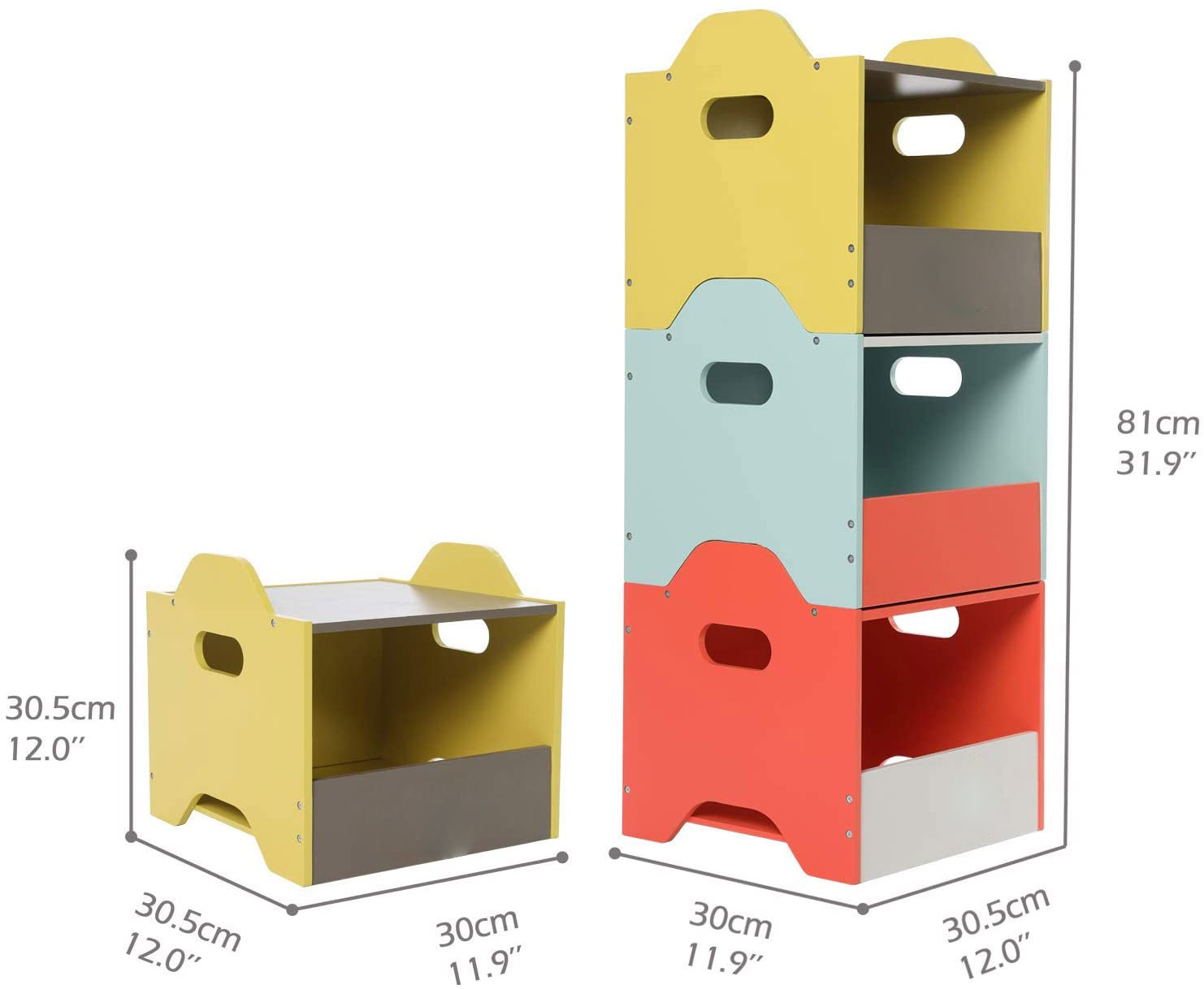 No.3101R Kids Wooden Toy Storage Bin, Combined StackableToy Bin, Baby Toy Chest with 3 Layers