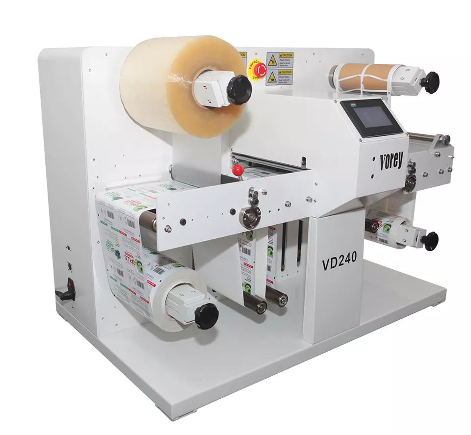 Die cutter machine with laminating film and slitting rolls and die cutting and rolls to rolls working