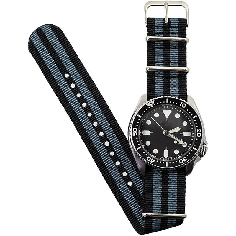 22 mm black stripe printing classic design custom adjustable adjustable nylon watch strap
