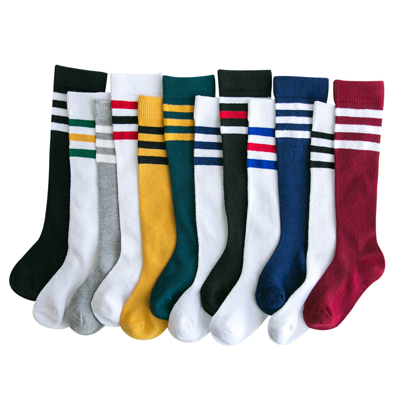 Uniform school style 3 stripes striped kids football socks long knee high children boy socks