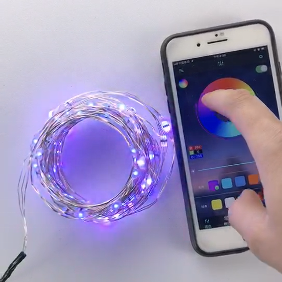 Рождество, свадьба, вечеринка, синхронизация музыки, изменение цвета, Bluetooth, управление через приложение, гирлянда со светодиодной медной проволокой, сказочное освещение