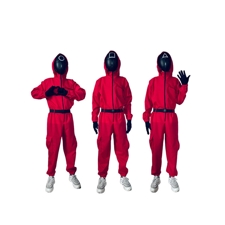 Halloween Party New Products Cosplay Red Red Hoodies Jumpsuits Squid Game Red Costume with Belt