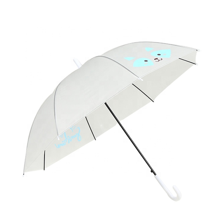 Promotional automatic straight white 21inches 8ribs transparent rain umbrella for sale