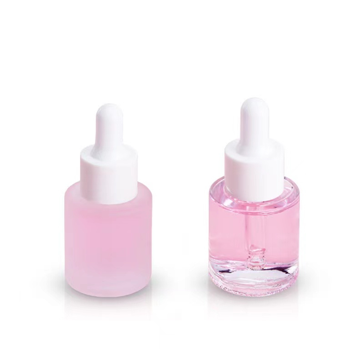 flat shoulder round 20ml frosted clear cosmetic essential oil glass dropper bottle white pipette