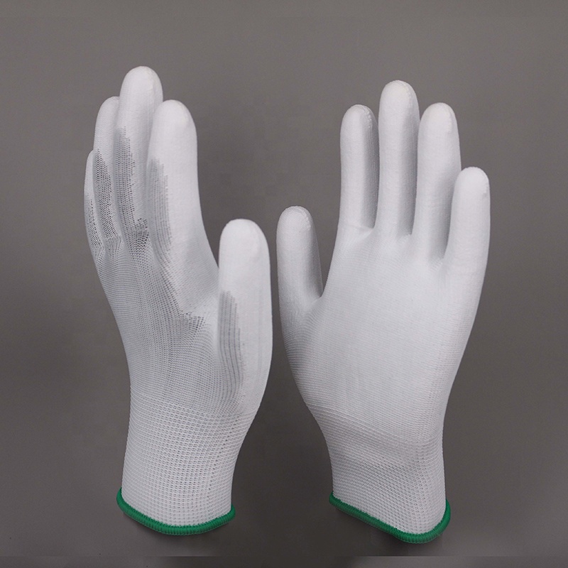 Customization black polyester shell pu palm coated anti-slip gloves