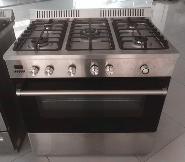 Western Kitchen Equipment Stainless Steel Range Oven 5 Burners Gas Oven With Grill Timer Storage Drawer