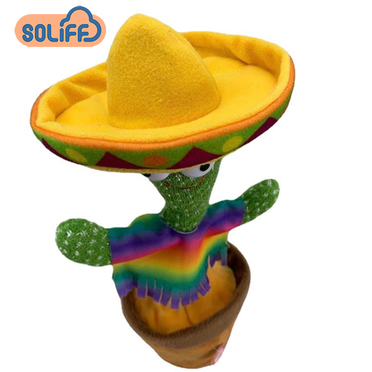 Amazon Hot Sale electric talking dancing cactus recording plush toys singing dancing