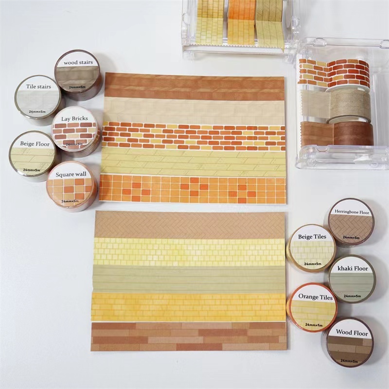 Manufacturer custom printing decoration dispenser cute grid washi masking tape set with logo sticker