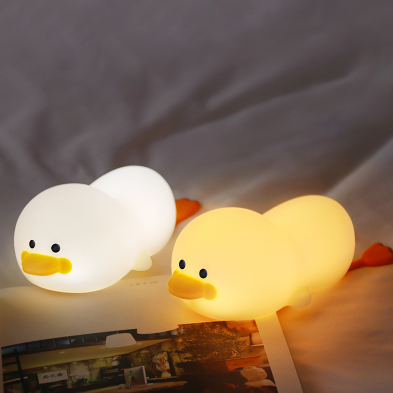 Factory Wholesale Night Light ABS Duckling Sleeping Cute Silicone Lovely LED Table Lamp For Kid Baby Support Custom Logo