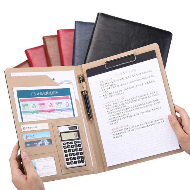 a4 custom portfolio file folder leather PU sewing multifunction with paper