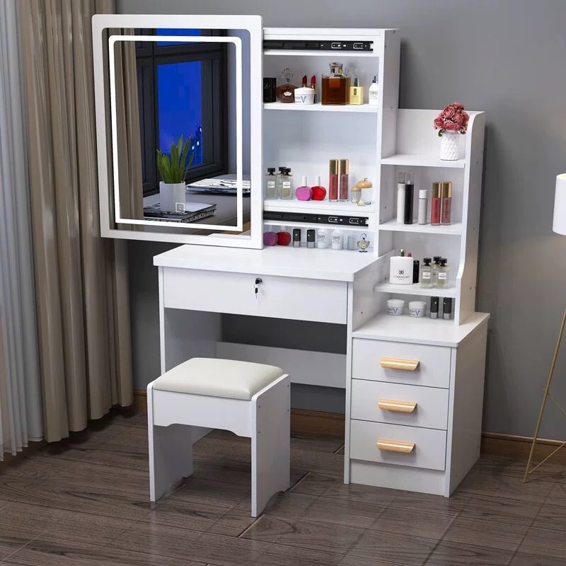 High Quality Modern European Drawers Storage Bedroom Furniture Nordic White Vanity Makeup Dressing Table With Mirror And Stool