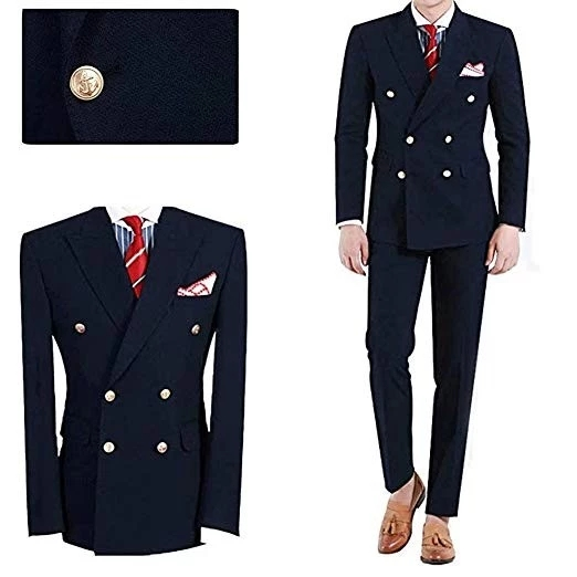 Navy Blue 2 Pieces Man Suits Set Superior quality fashionable men slim fit suits blazer designs