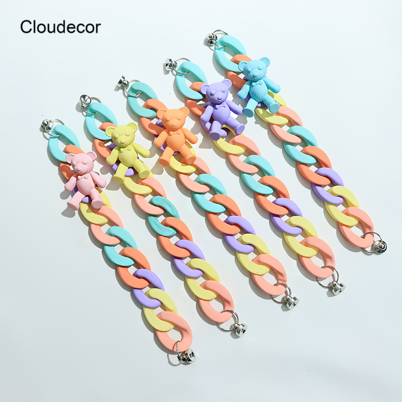 Korean Bear Charm Mobile Phone Strap Anti-lost Lanyard Colorful Matte Acrylic Chain For Phone Detachable Hanging Accessories