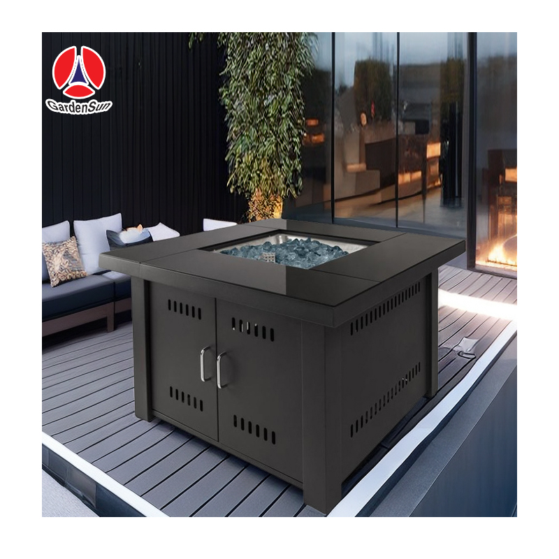 Promotional Bistro Cocktail table Backyard Metal Aluminum Alloy Outdoor Fire Pit table With Glass Stone//