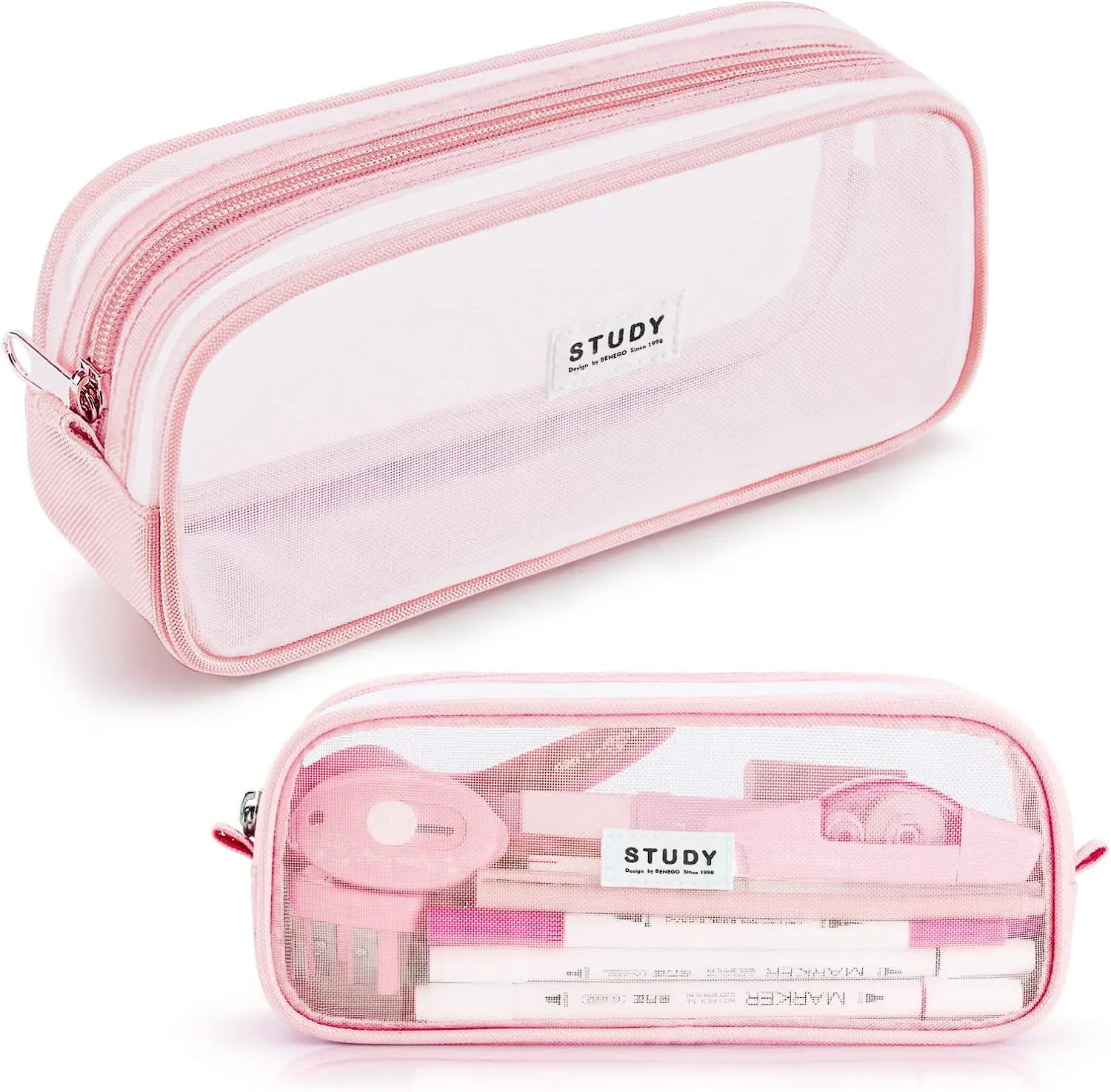 Custom Clear Pencil Case Transparent Mesh Big Capacity School Office Pencil Pouches Girls Pen Bag Cosmetic Pouch with Zipper
