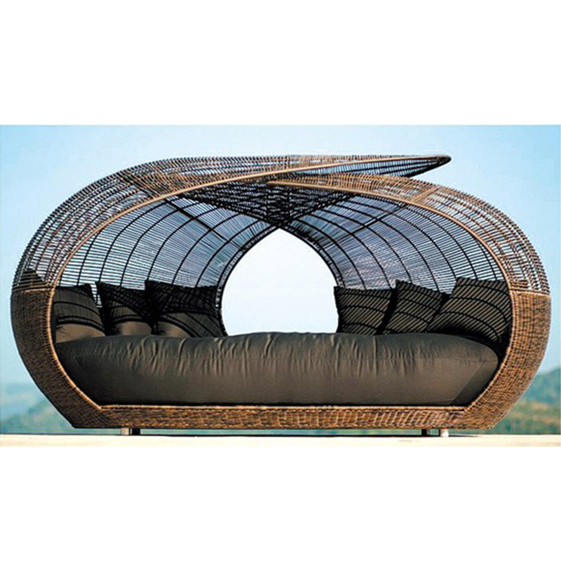 Comfortable PE rattan sun bed lounger bed for beach furniture cane sofa rattan hanging cage hammock