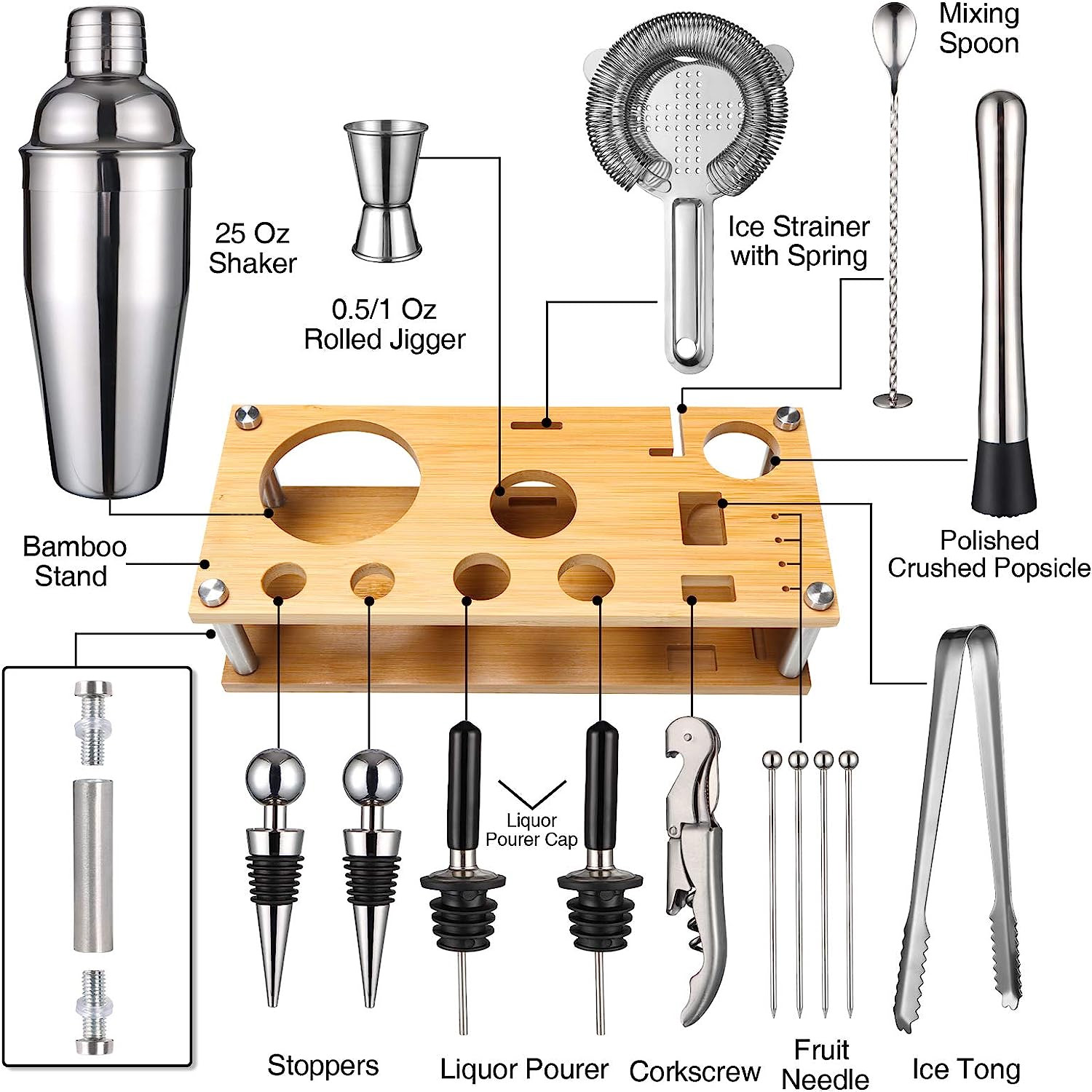 Creation Factory 16Pcs Stainless Steel Barware Quality Bartender Cocktail Making Kit