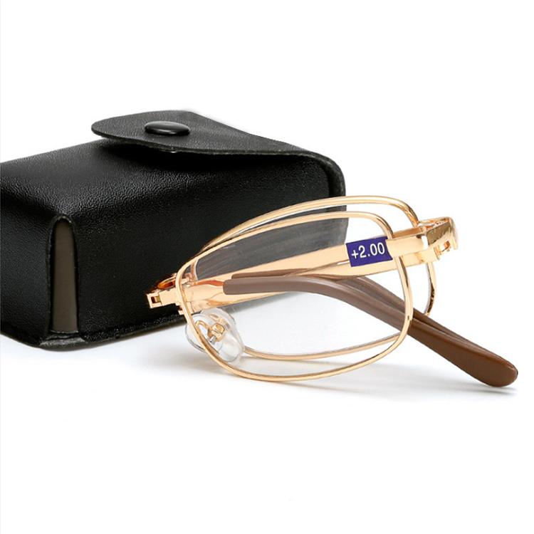 Wholesale Fashion Portable Folding Eyeglasses with Leather Case Custom Logo Cheap Reading Glasses