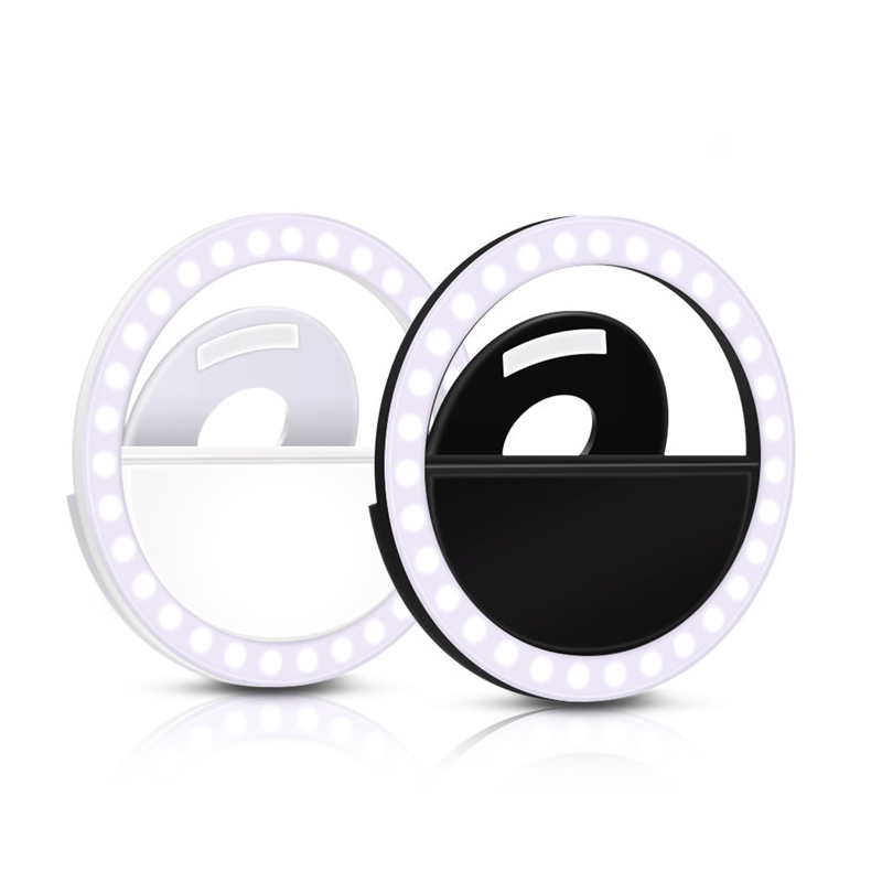 Бесплатные образцы Mini Selfie Ring Light перезаряжаемые 40LED с регулируемой яркостью для камеры Клип Макияж Смарт сотовый телефон w/держатель RK-12