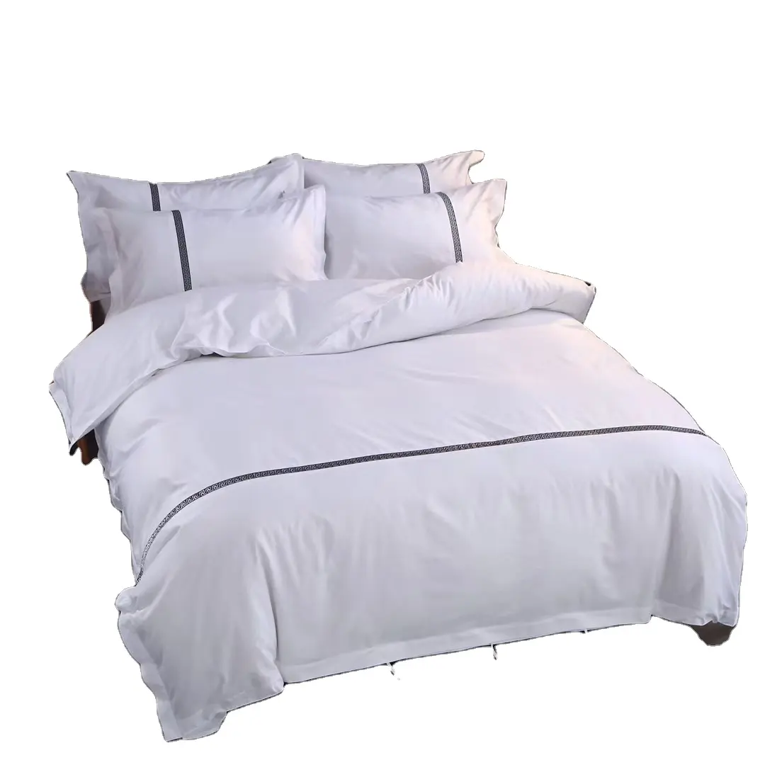 Wholesale High Quality 200T 300T 400T Egyptian Cotton White new design bed sheet Ribbon style duvet covers Hotel