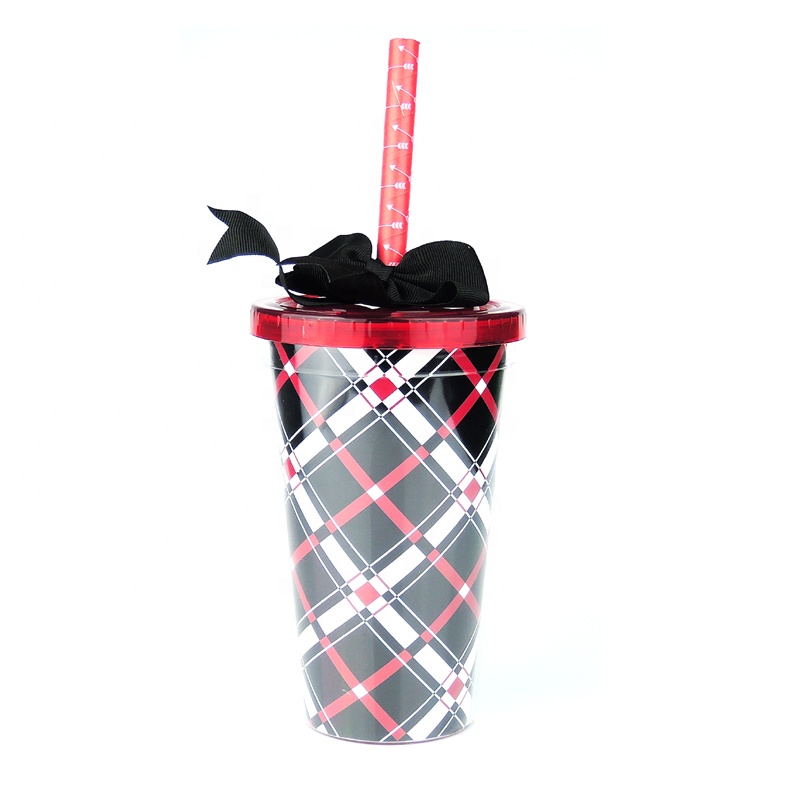Manufacturer Double Wall Reusable Milk Bubble Tea Plastic Tumbler Cups With Straw
